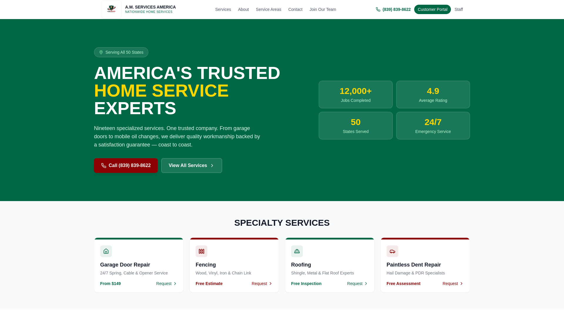 website screenshot of https://amservicesamerica.com/