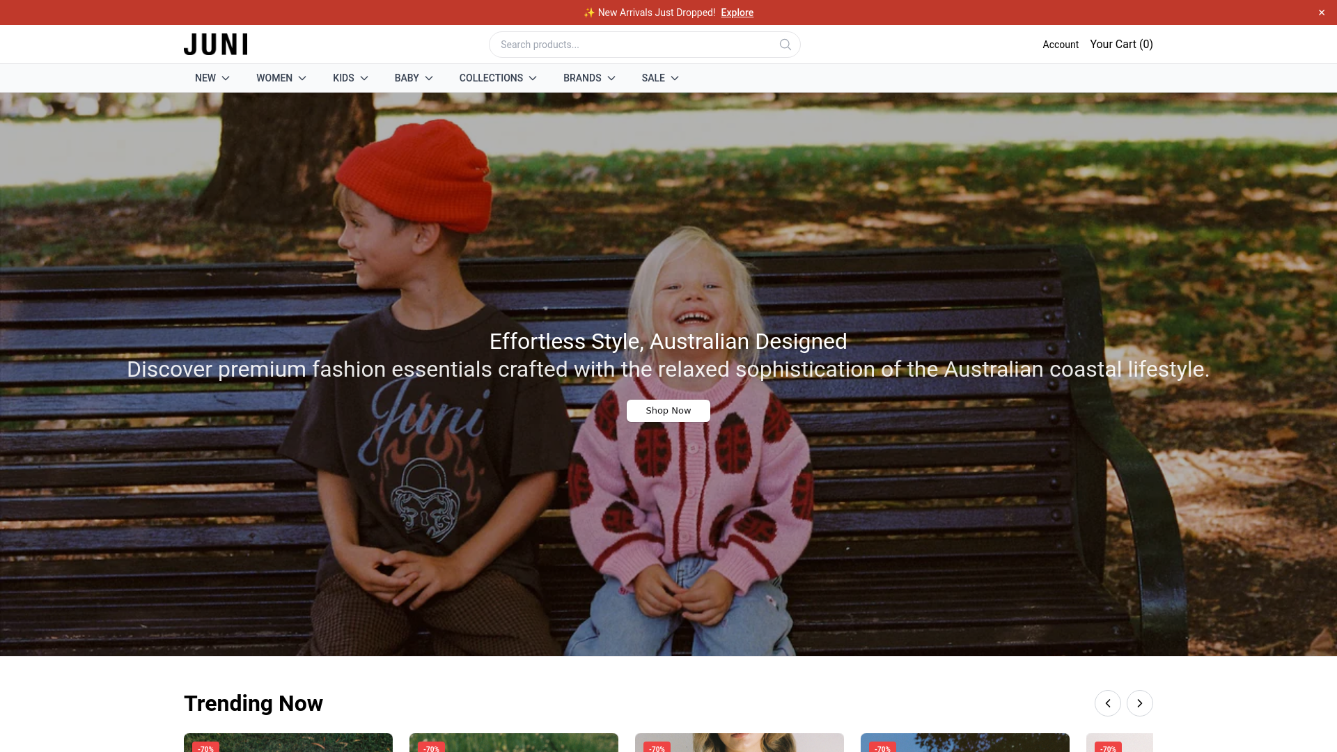 website screenshot of https://thejuni.shop/