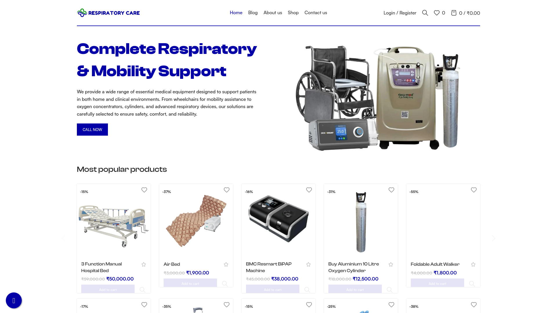 website screenshot of https://respiratorycare.shop