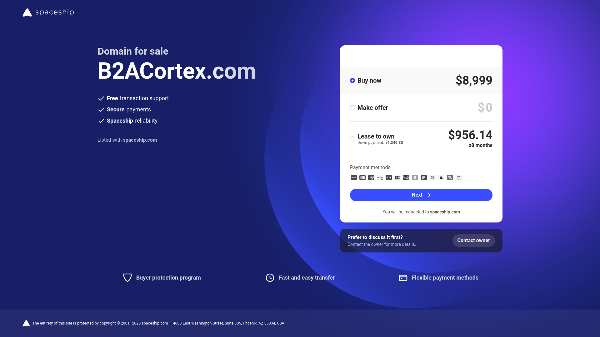 website screenshot of https://b2acortex.com/