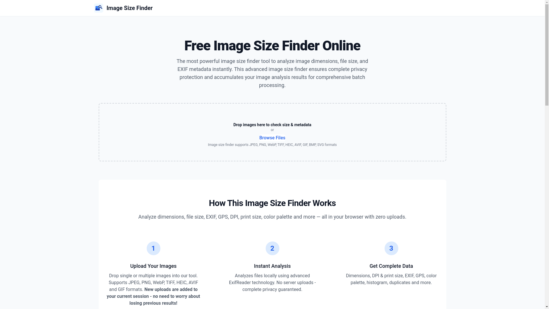 website screenshot of https://imagesizefinder.pages.dev/