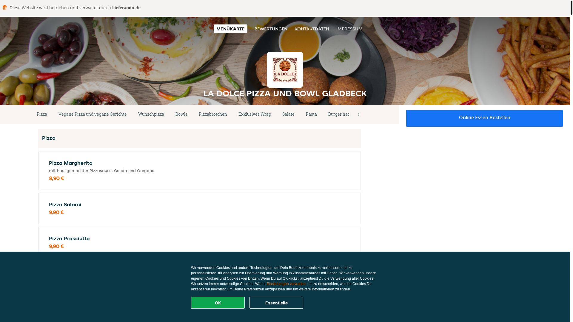website screenshot of https://ladolcepizzaundbowl-gladbeck.de/