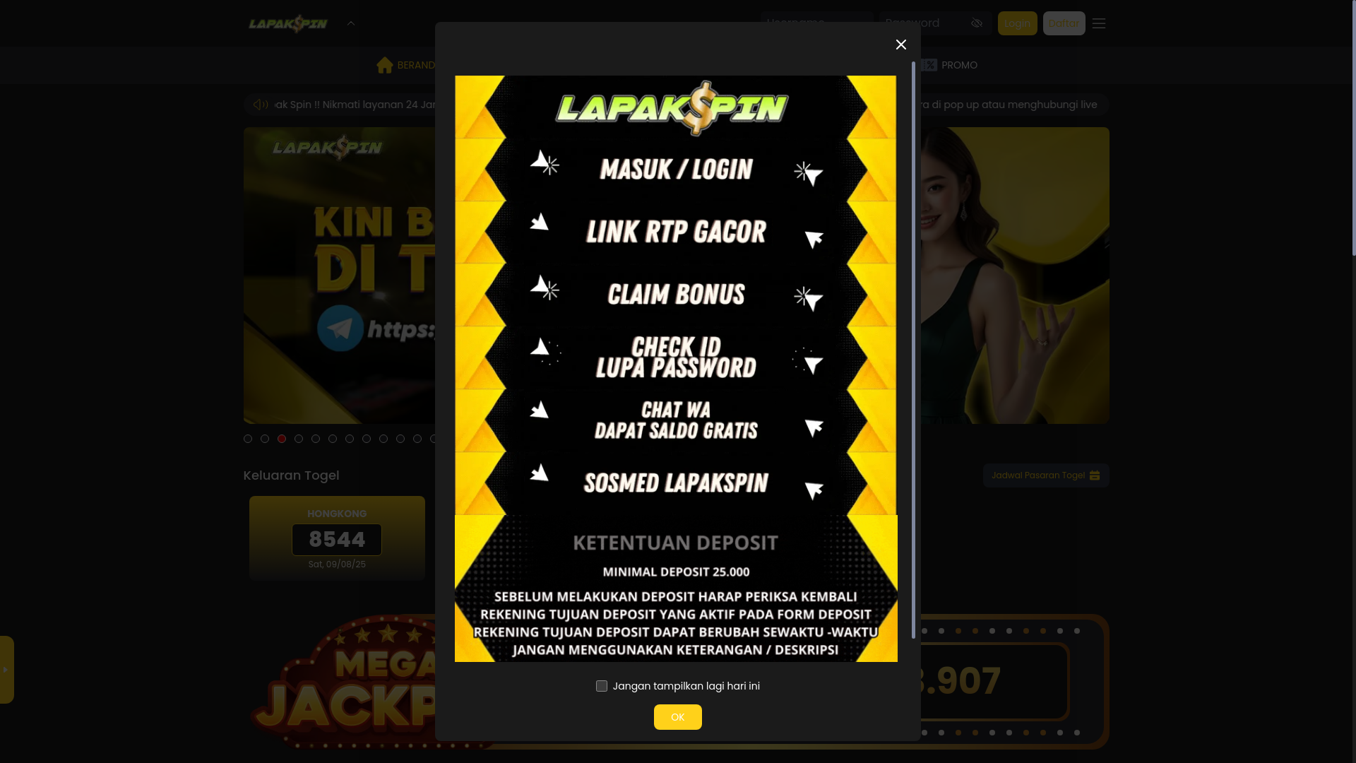 website screenshot of https://lapakspinlive.club/