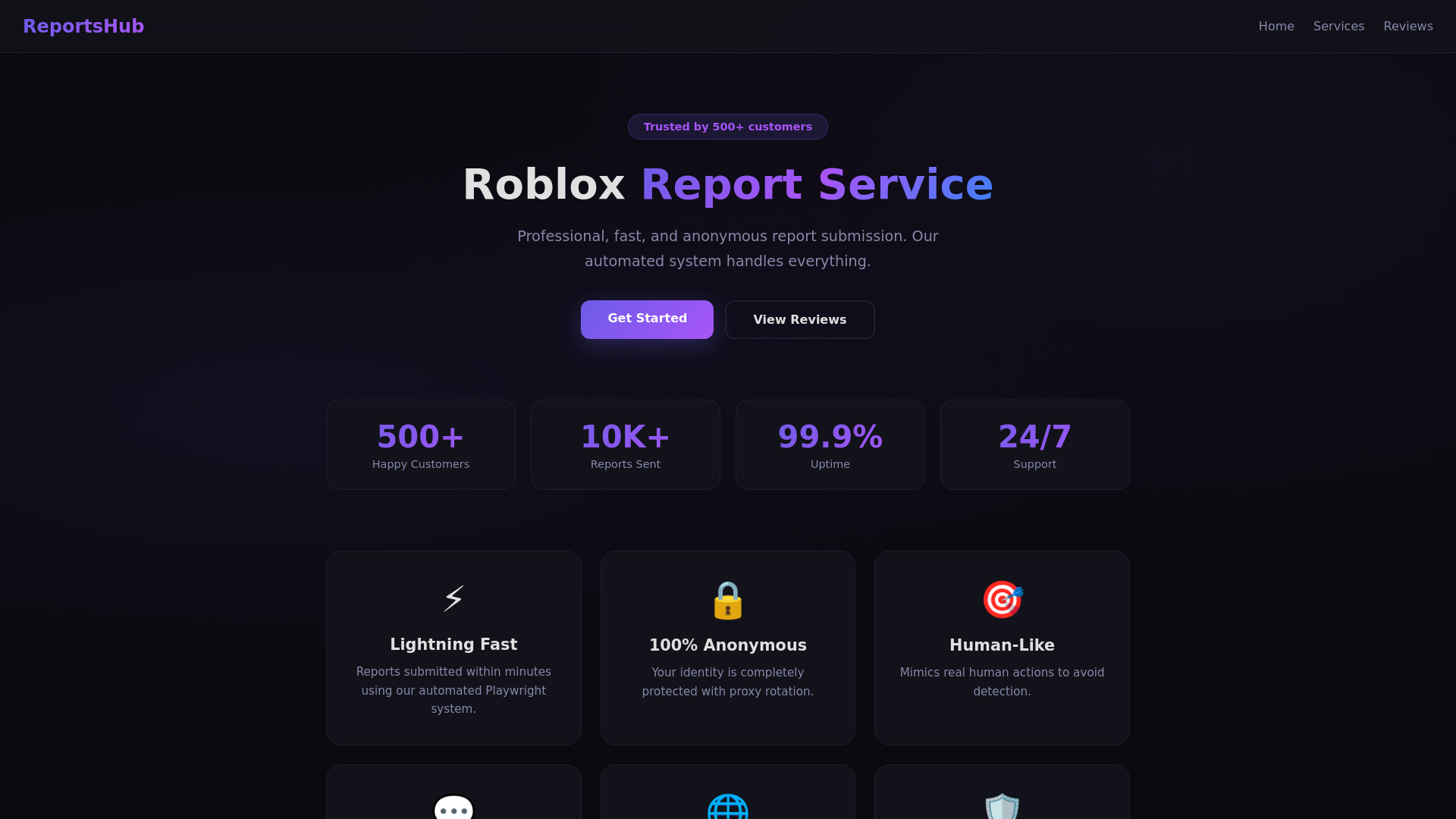website screenshot of https://reports.win/