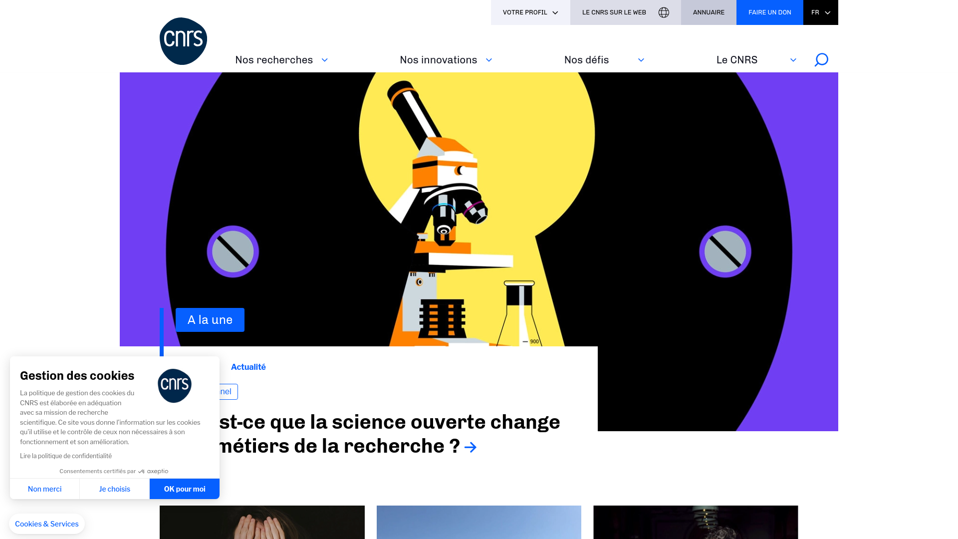 website screenshot of https://www.cnrs.fr/