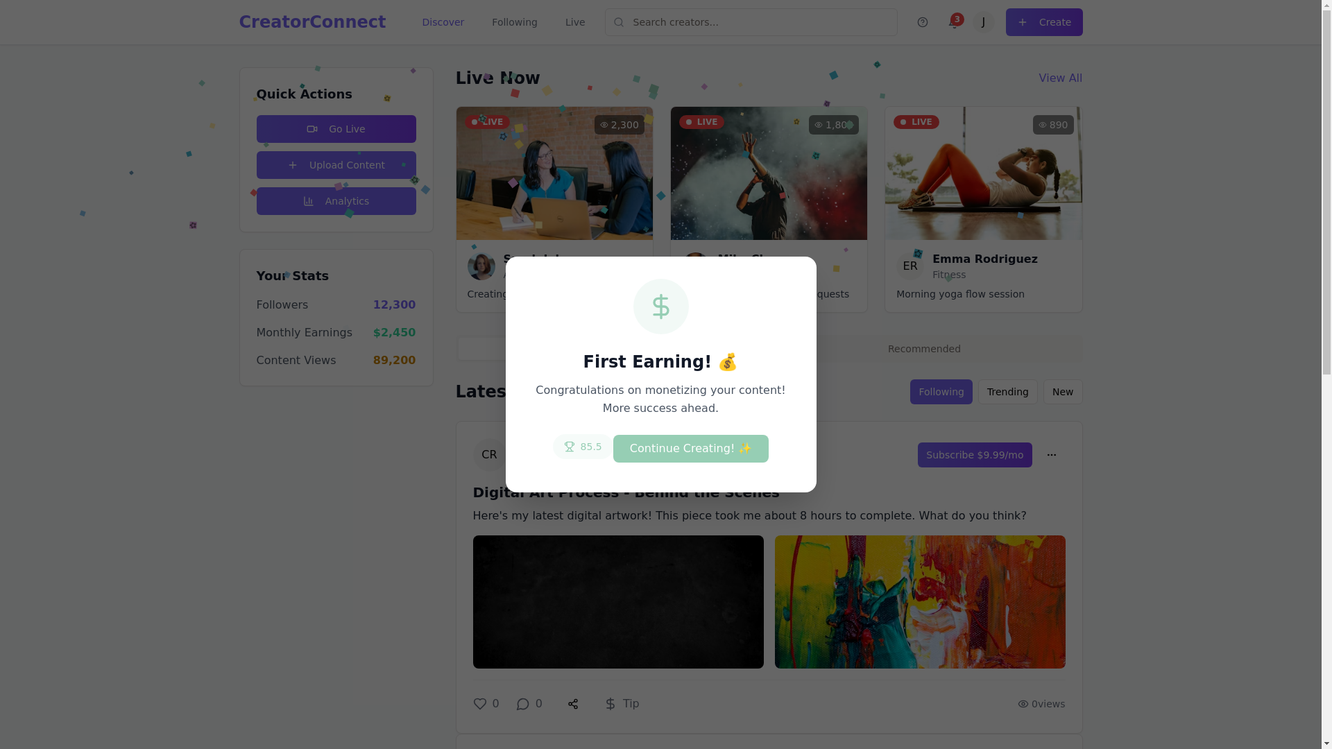 website screenshot of https://creatorvivo.com/