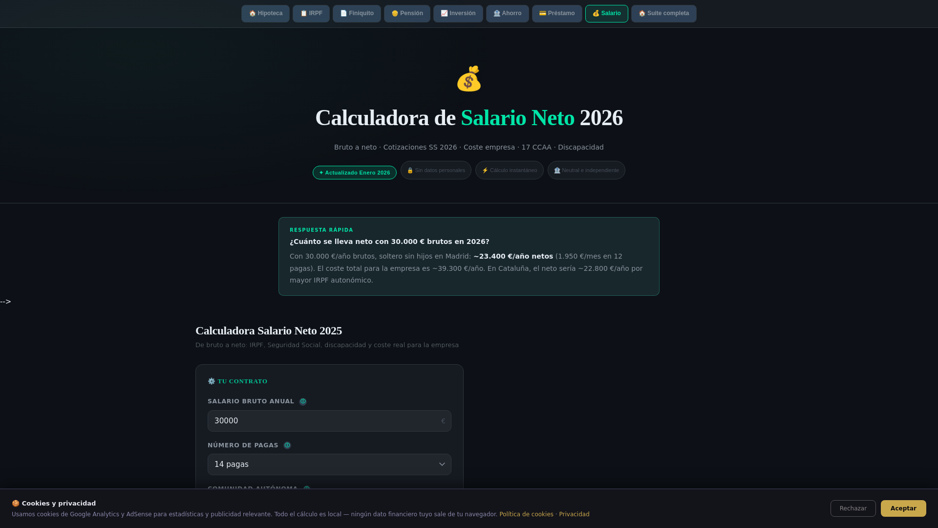 website screenshot of https://calculadora-salario-dev.pages.dev/