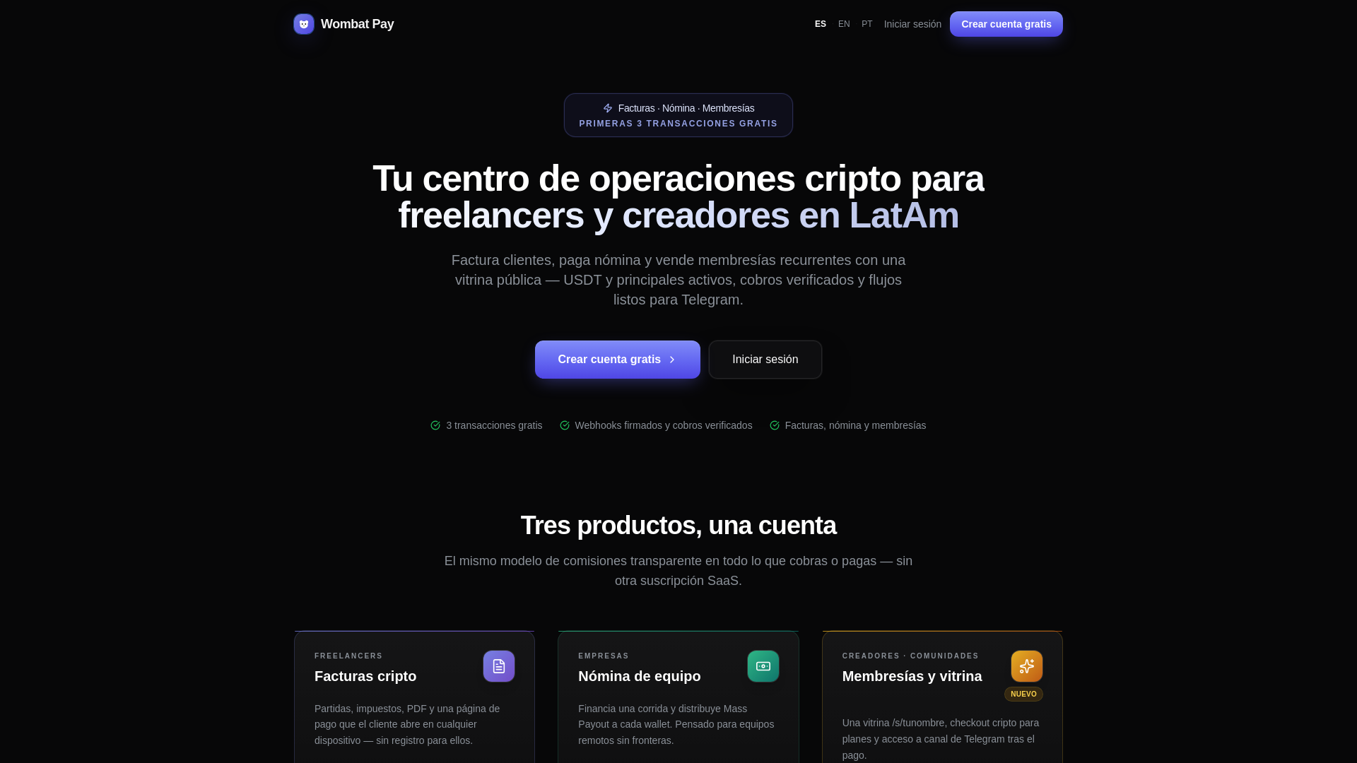 website screenshot of https://wombatpay.lat/