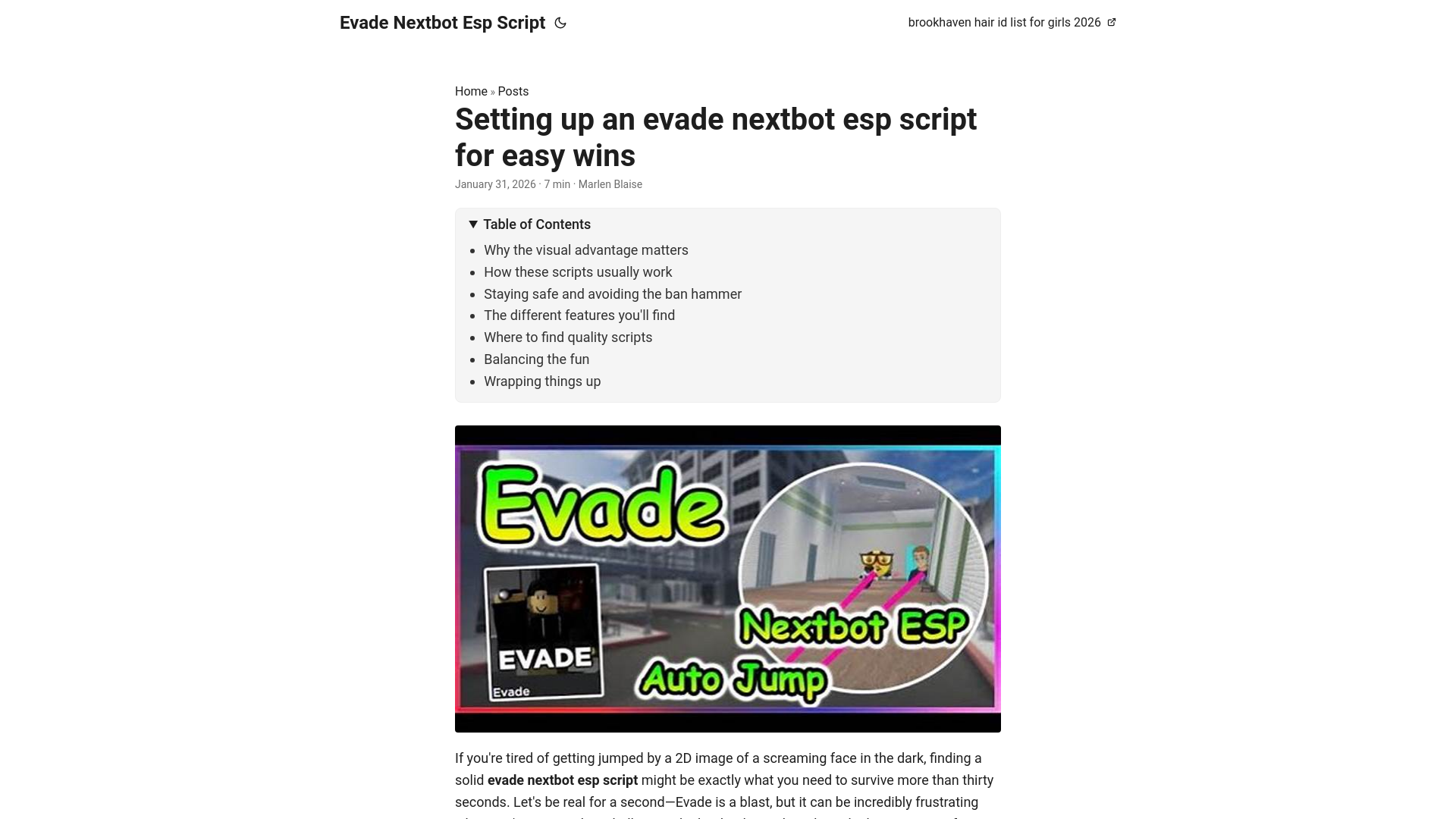 website screenshot of https://evade-nextbot-esp-script.pages.dev/