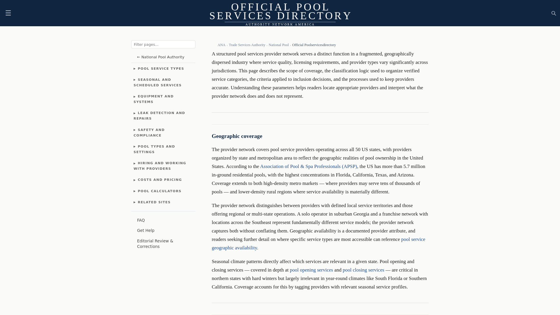 website screenshot of https://officialpoolservicesdirectory.com