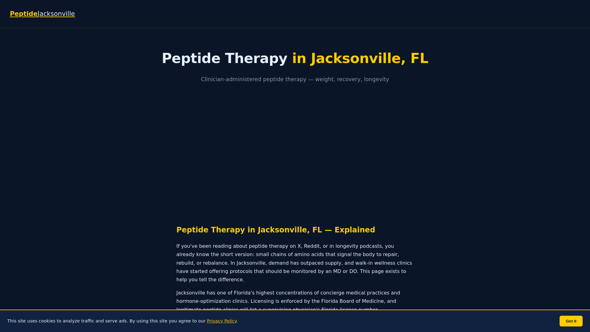 website screenshot of https://peptidetherapyjacksonville.site/