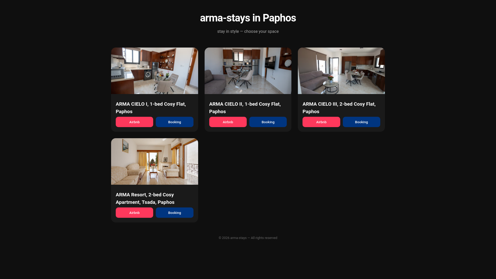 website screenshot of https://arma-stays.com