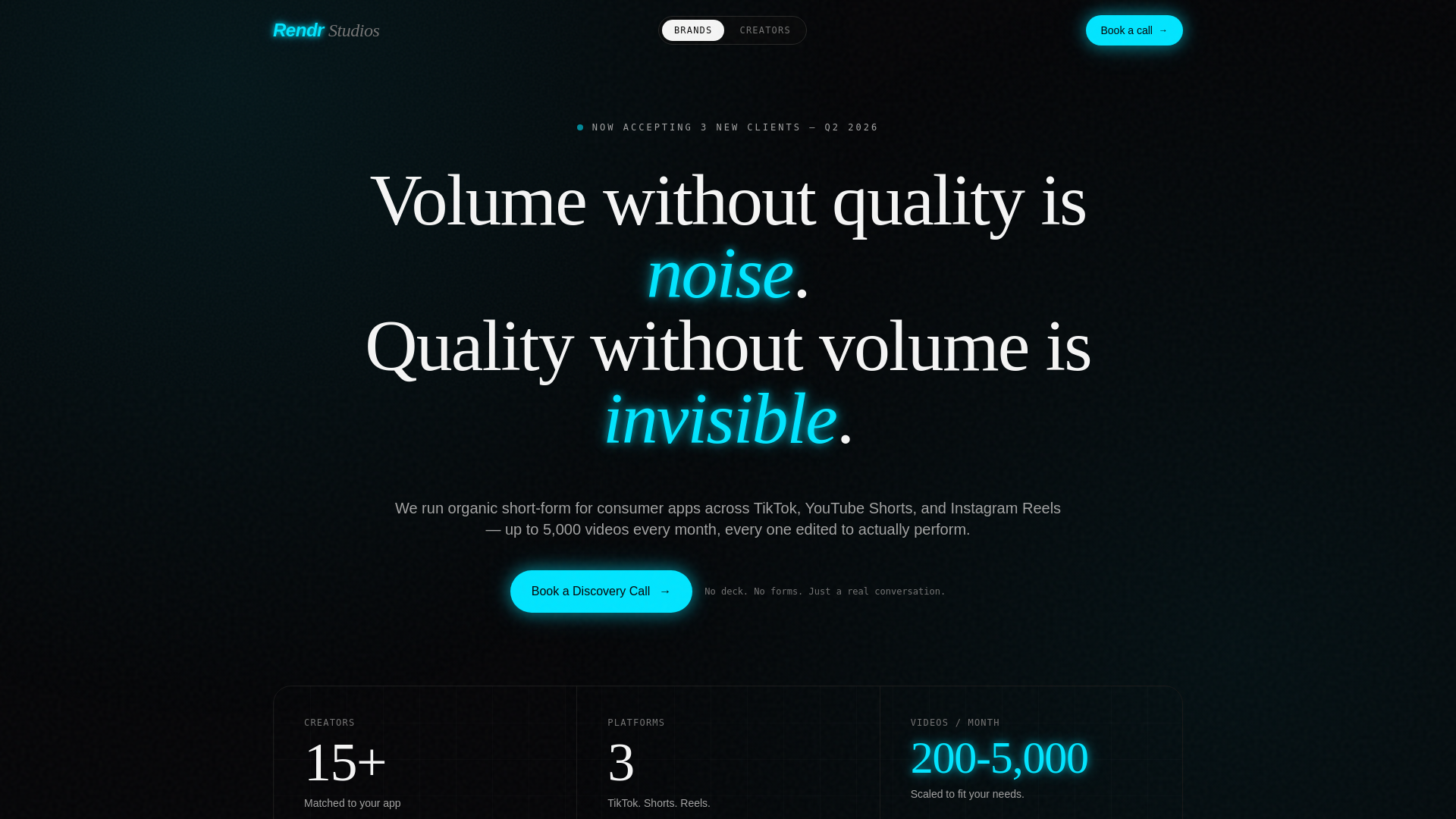 website screenshot of https://rendr-studios.com/