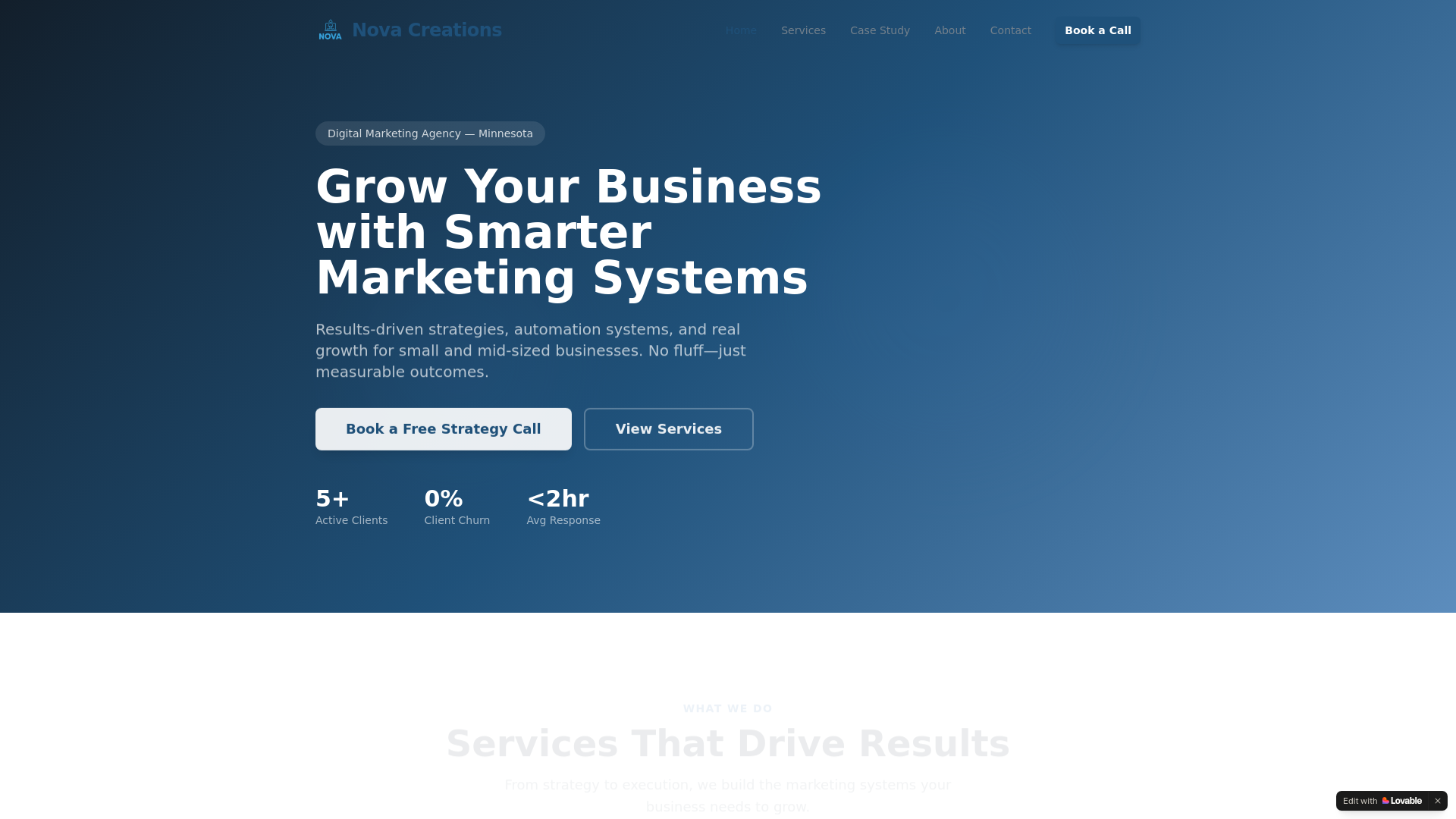 website screenshot of https://novacreations.agency/