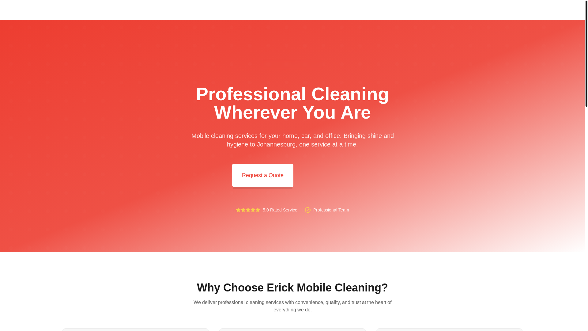 website screenshot of https://erickcleaning.co.za/