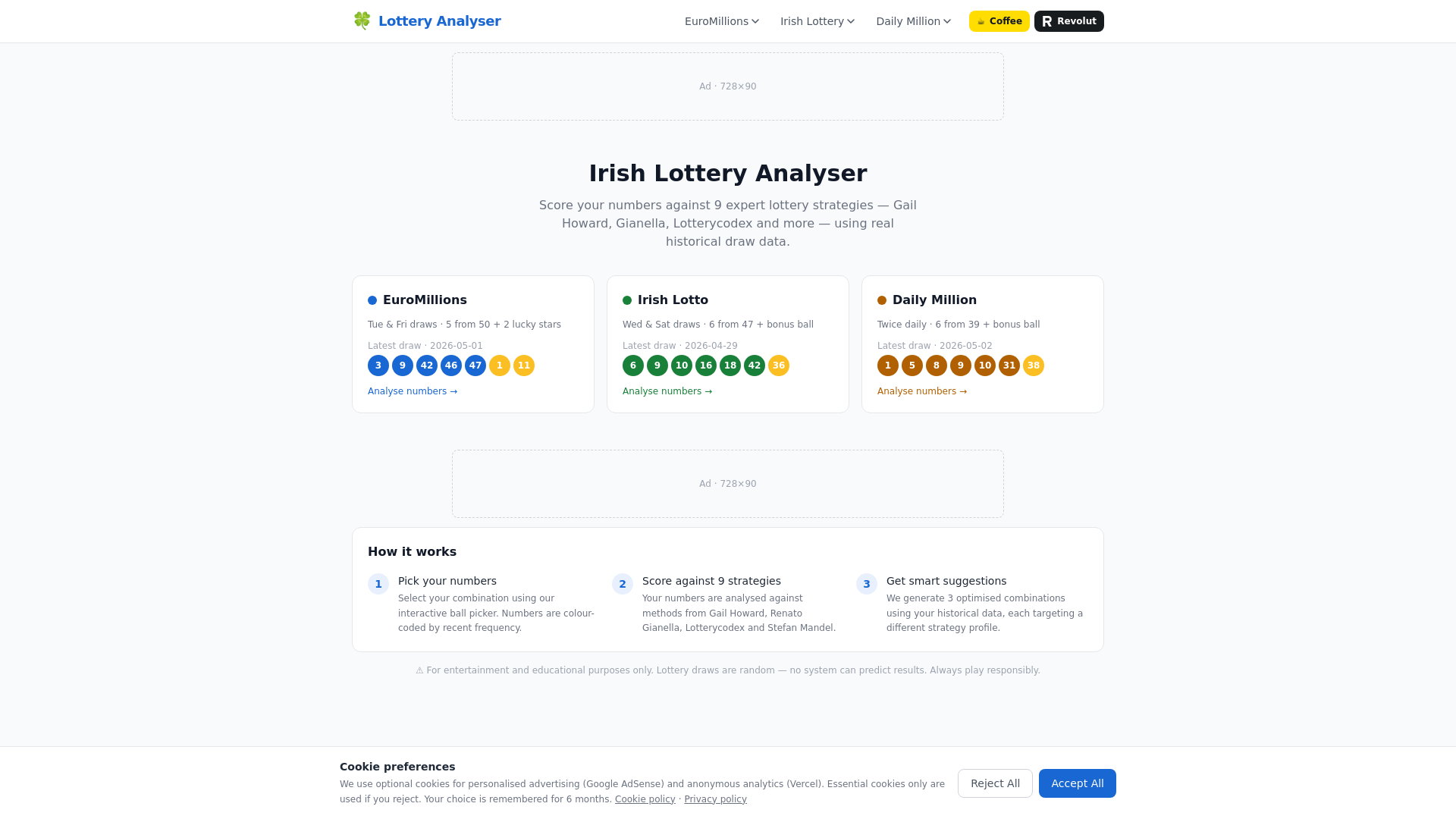 website screenshot of https://lotteryanalyser.eu/