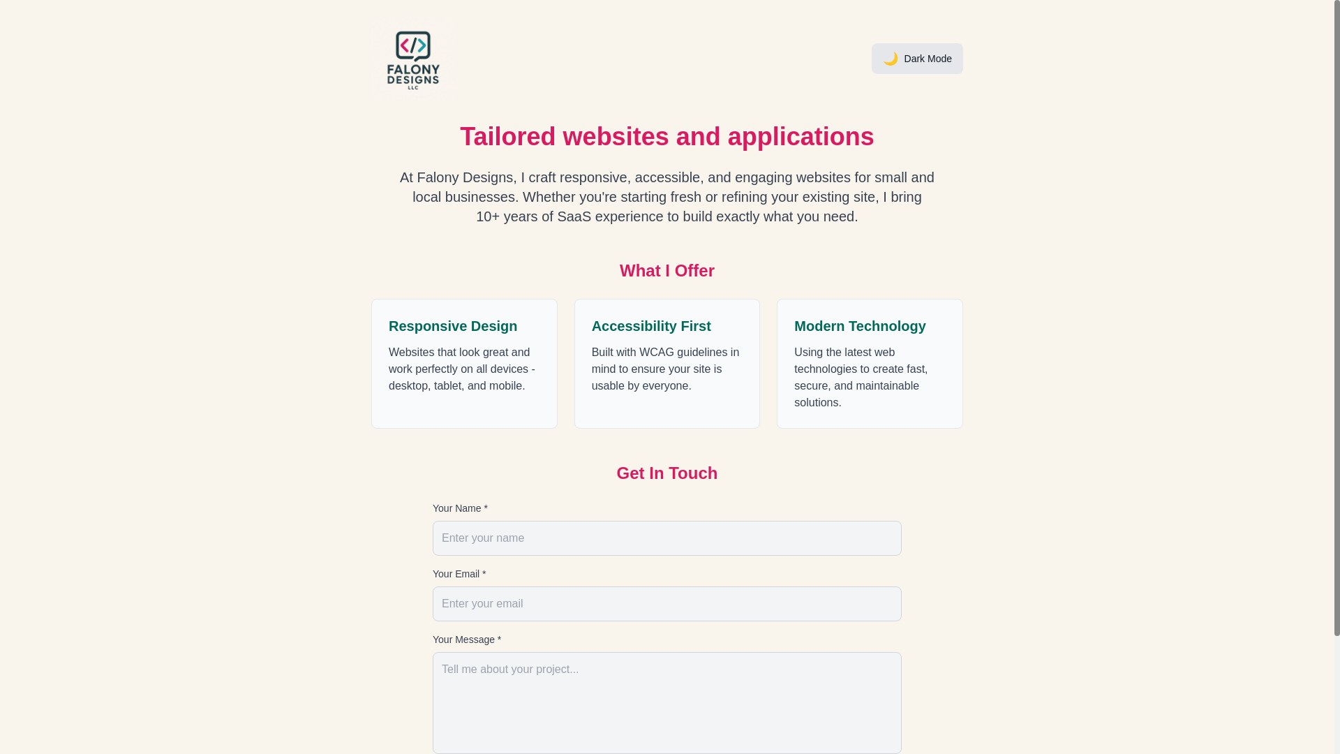 website screenshot of https://falonydesigns.com/