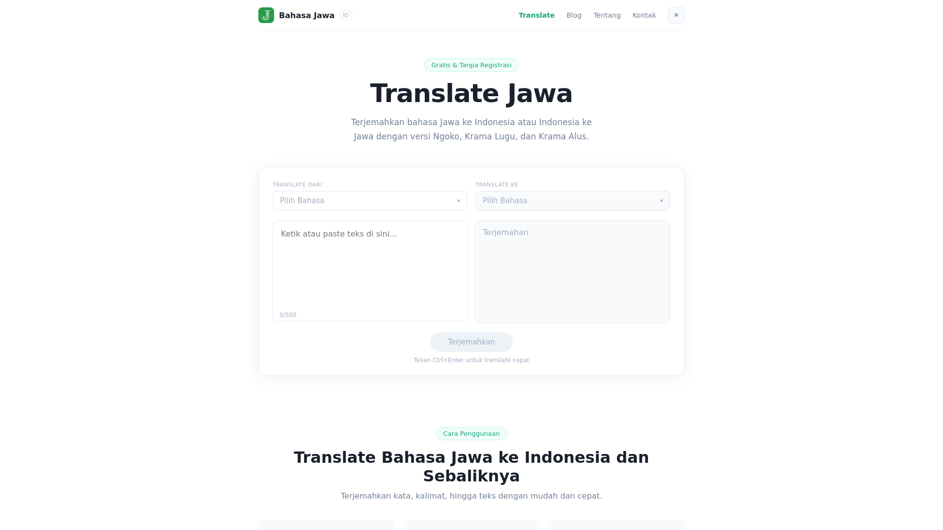 website screenshot of https://bahasajawa.id/