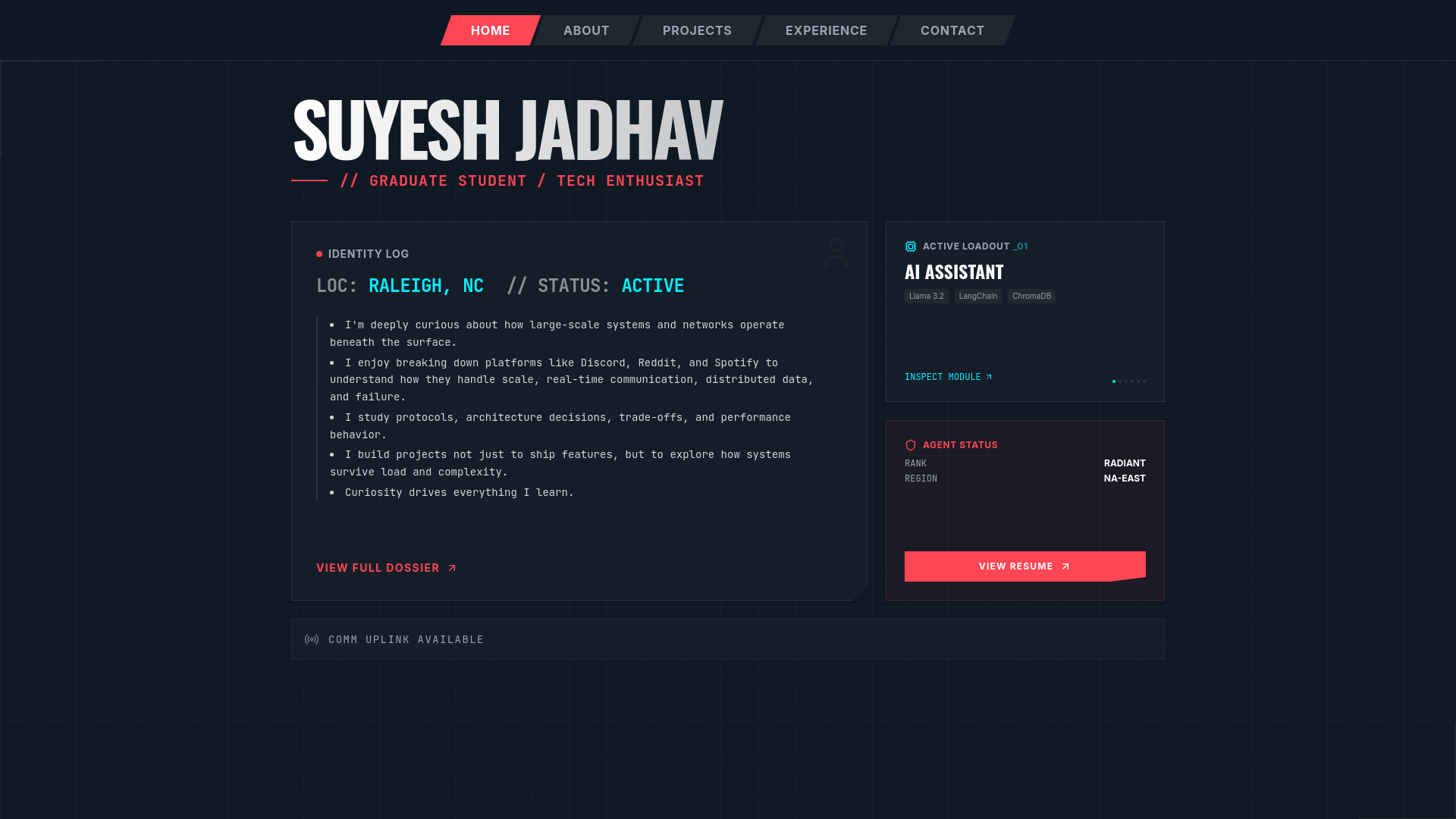 website screenshot of https://suyeshjadhav.me