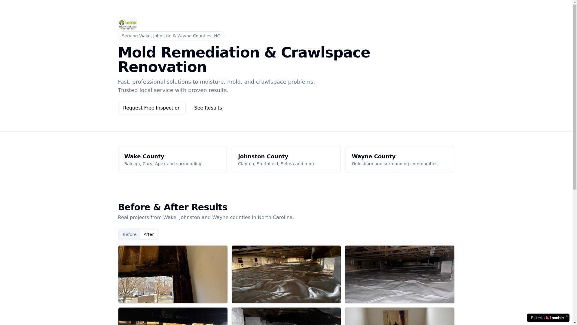 website screenshot of https://ncmoldcrawlspace.com/