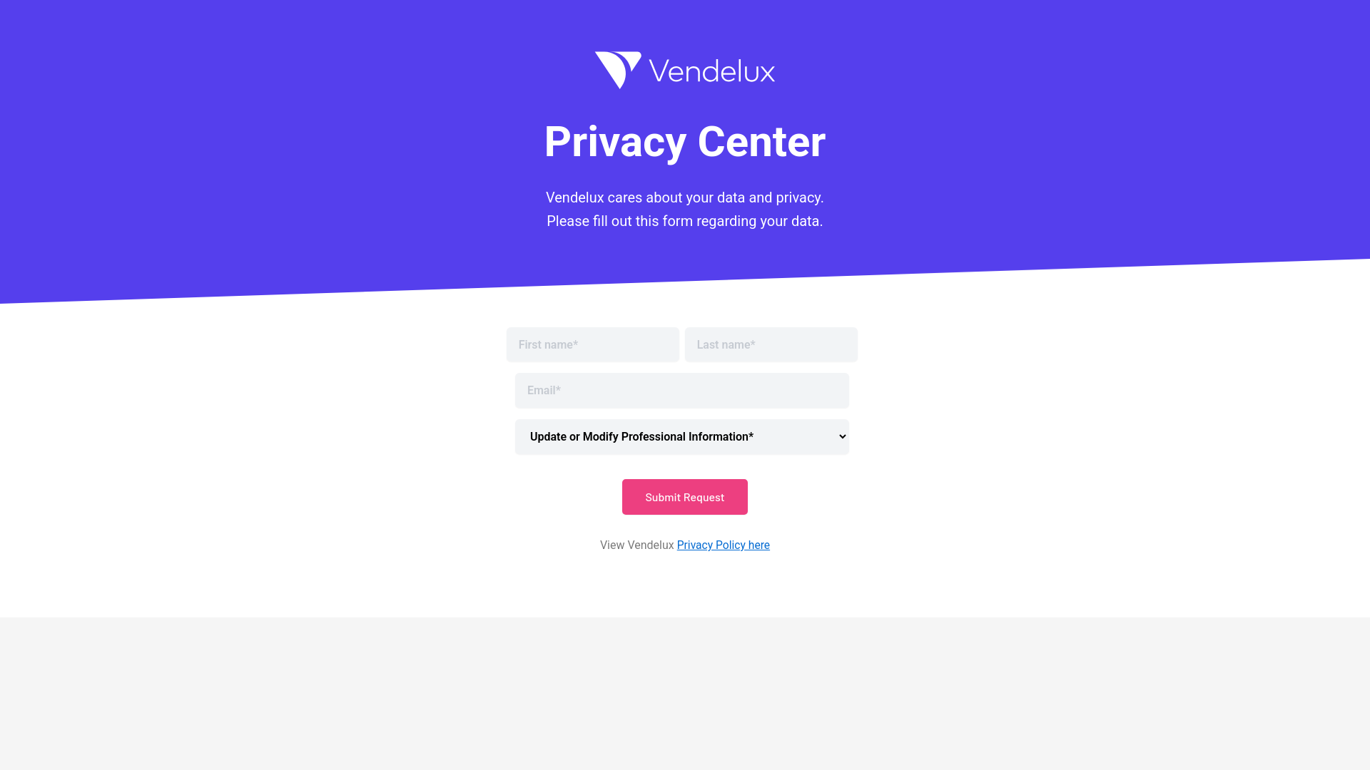 website screenshot of https://vendeluxprivacycenter.com/