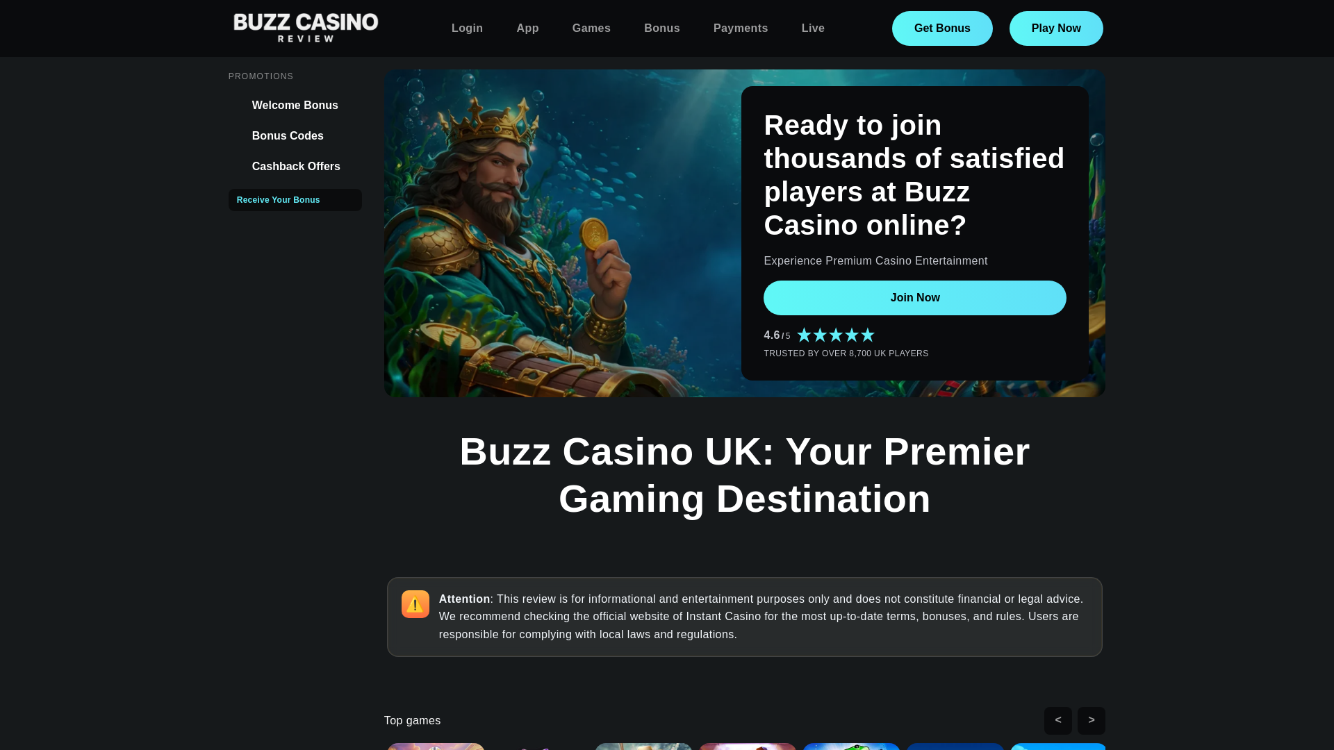 website screenshot of https://buzzcasinouk.co.uk/