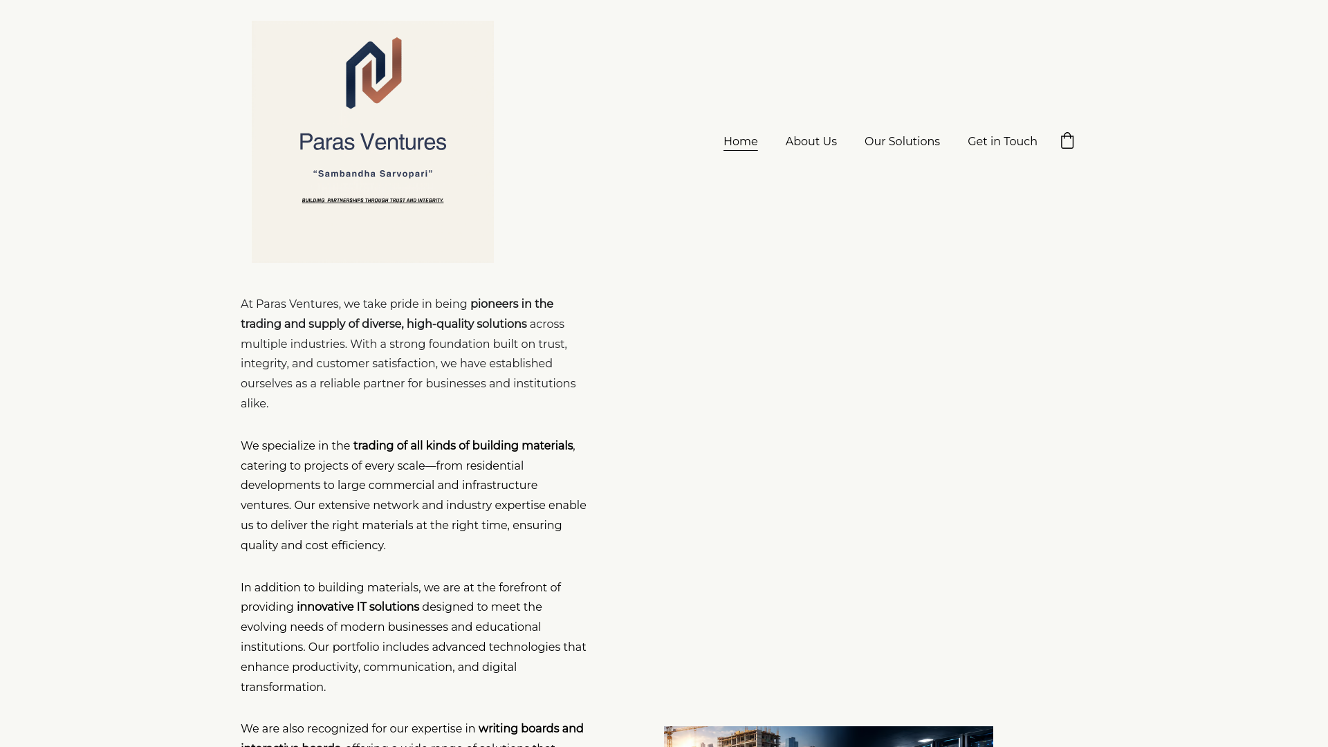 website screenshot of https://parasventurez.in/