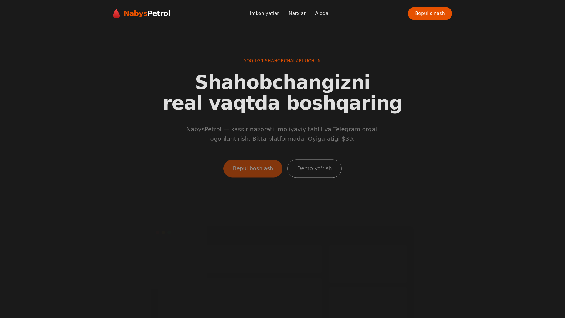 website screenshot of https://nabyspetrol.uz