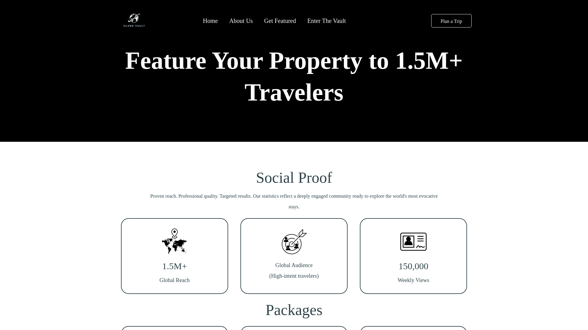 website screenshot of https://globevaulttravel.com/enter-the-vault