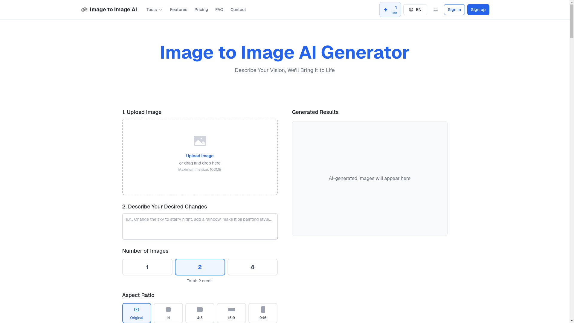 website screenshot of https://imagetoimageai.org/
