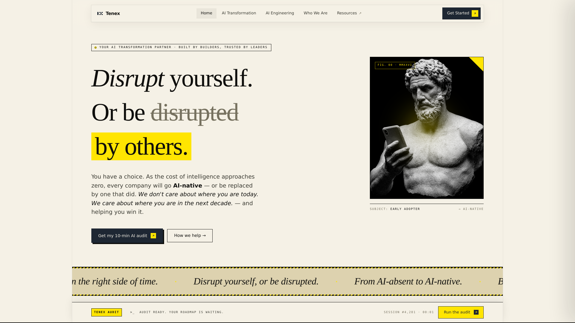 website screenshot of https://tenex-website-staging.pages.dev/