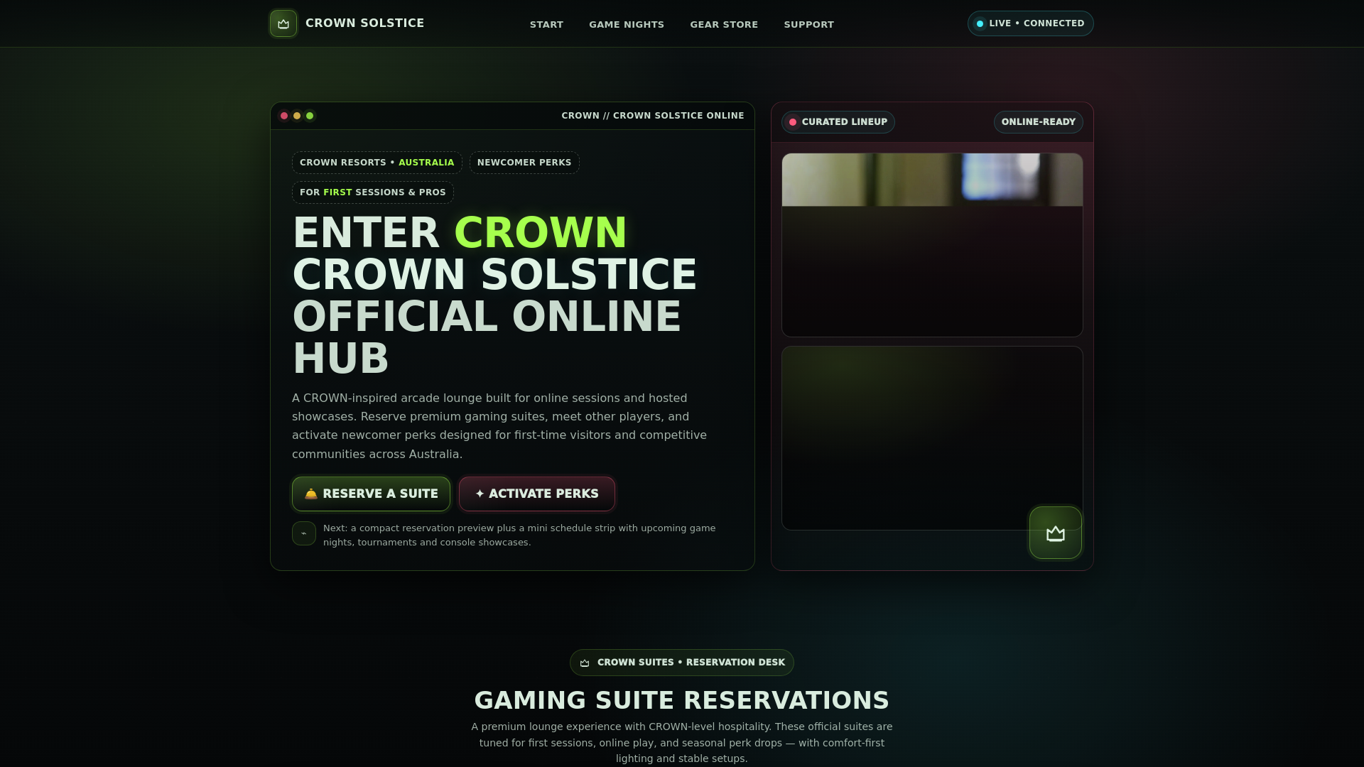 website screenshot of https://crownsolstice.com/