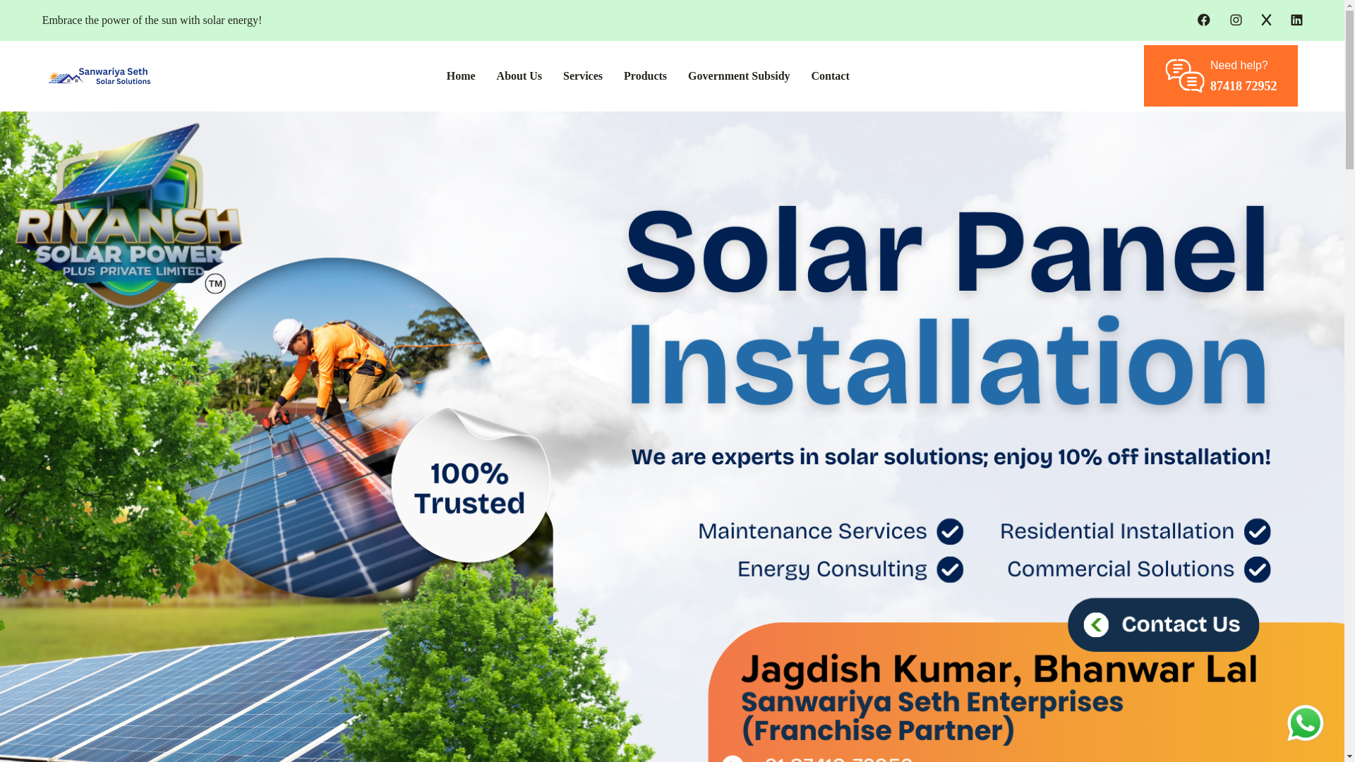 website screenshot of https://sanwariyasethsolarsolutions.in/