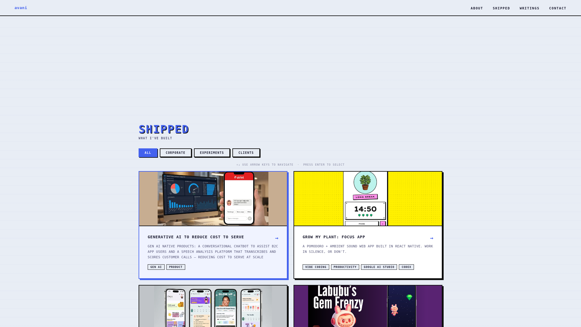 website screenshot of https://avanishitole.com/