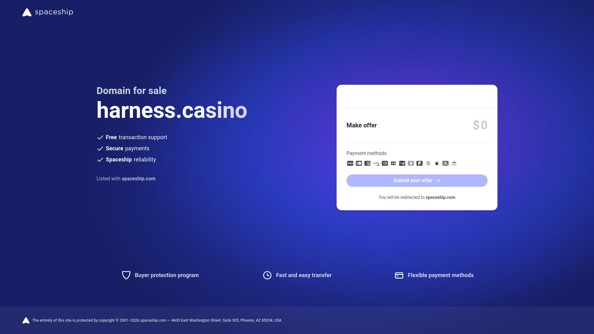 website screenshot of https://harness.casino