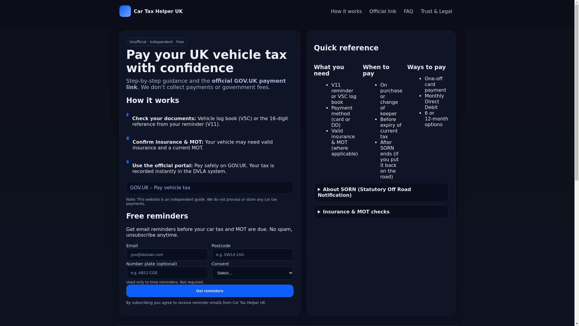 website screenshot of https://paycartaxonliine.online/