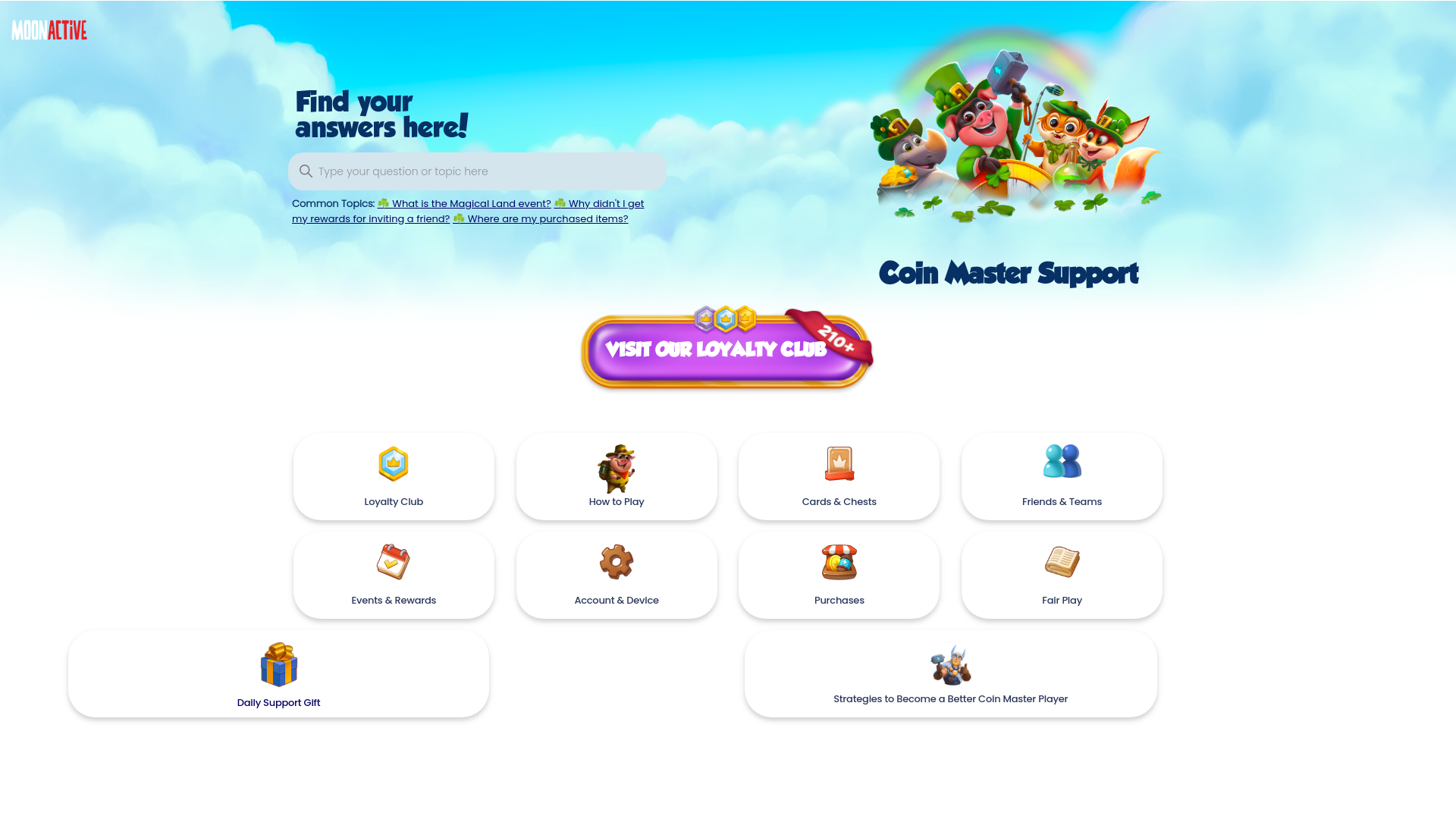 website screenshot of https://support.coinmastergame.com