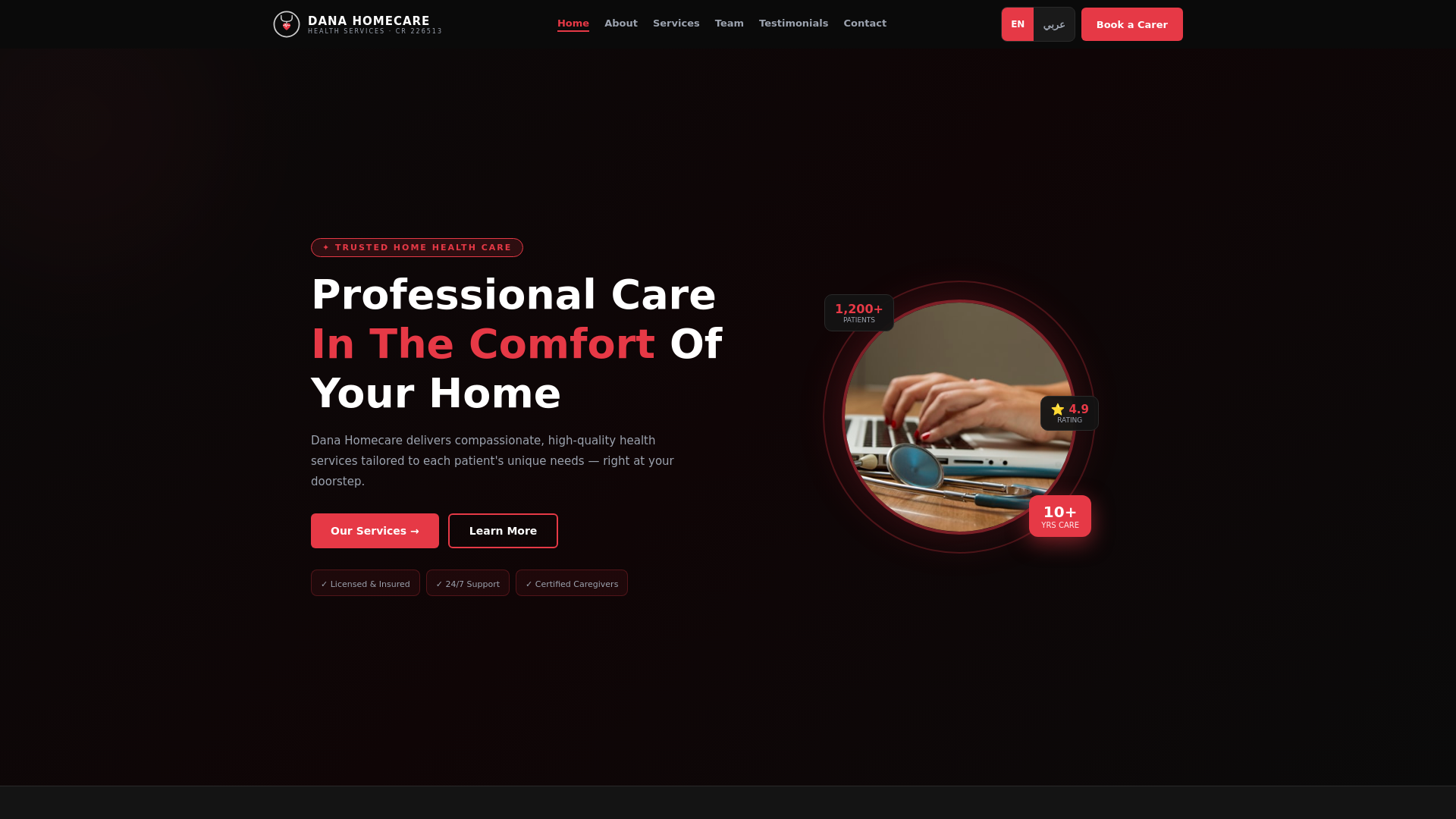 website screenshot of https://danahomecare.com/