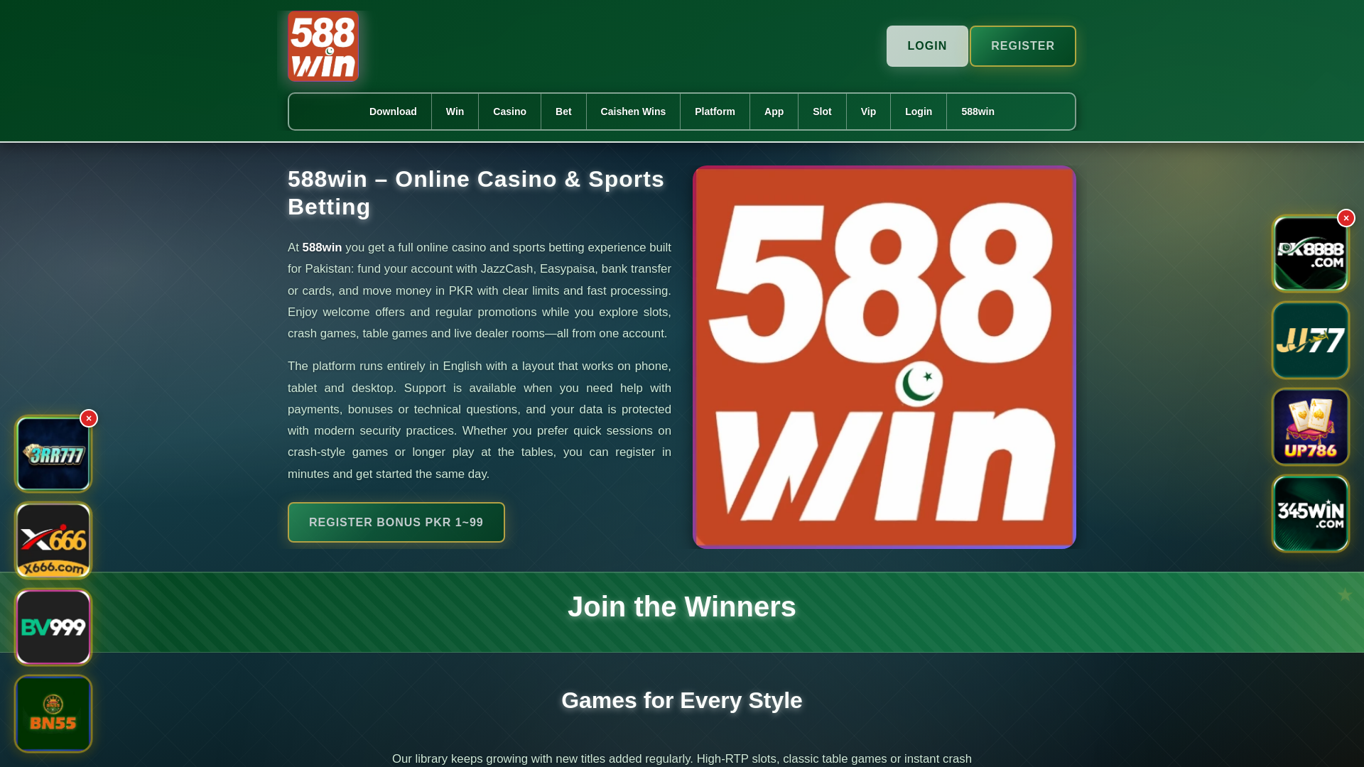 website screenshot of https://588winsalam.com/