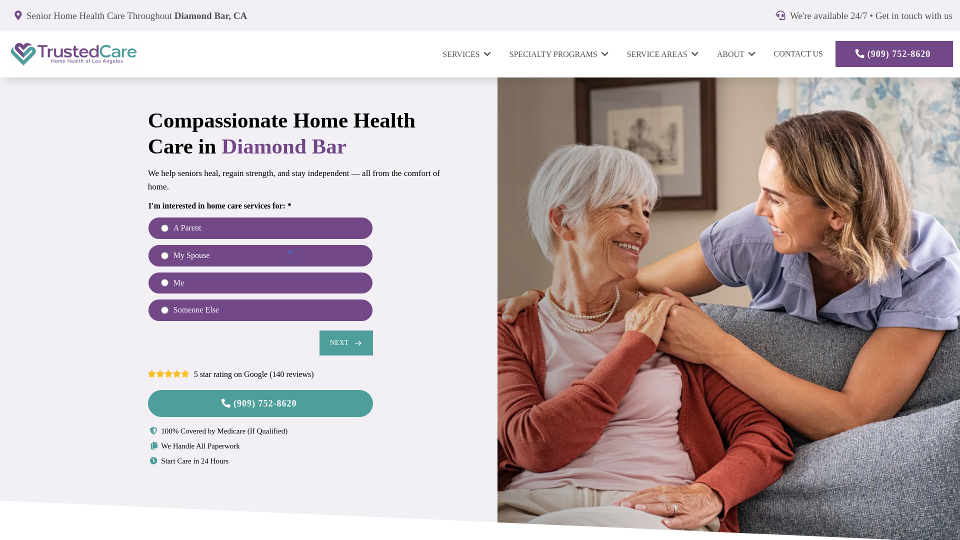 website screenshot of https://trustedcarediamondbar.com/