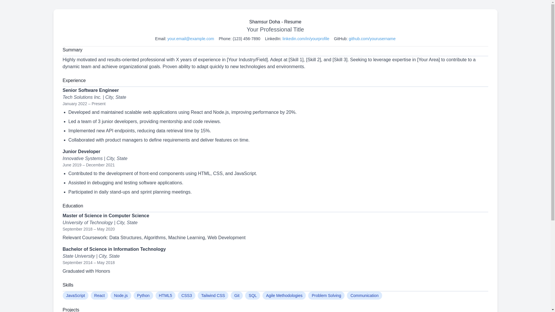 website screenshot of https://shamsurdoharesume.pages.dev/