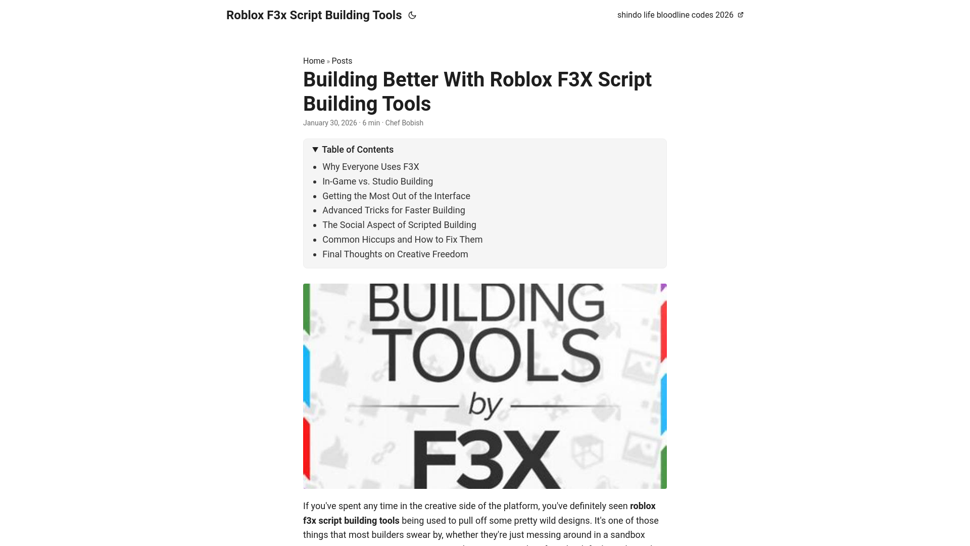 website screenshot of https://roblox-f3x-script-building-tools.pages.dev/