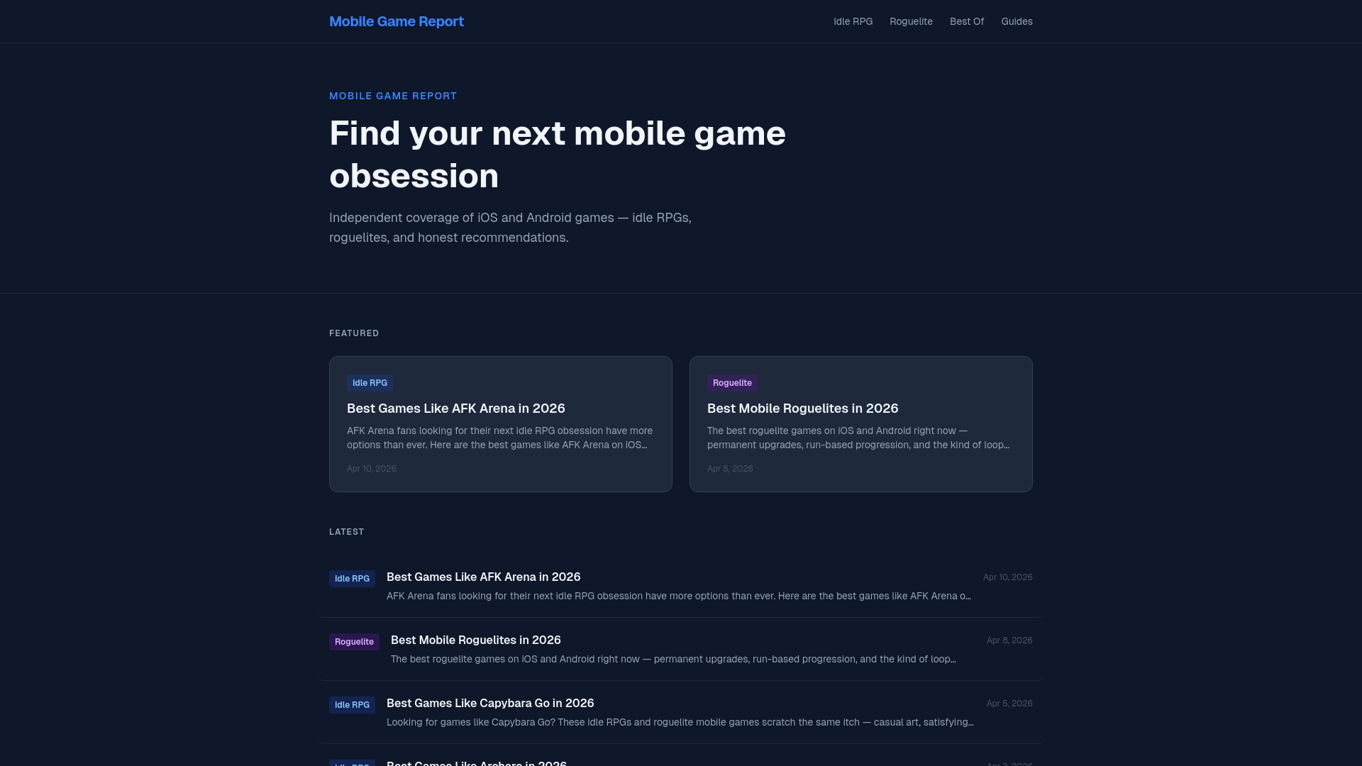 website screenshot of https://mobilegamereport.com/