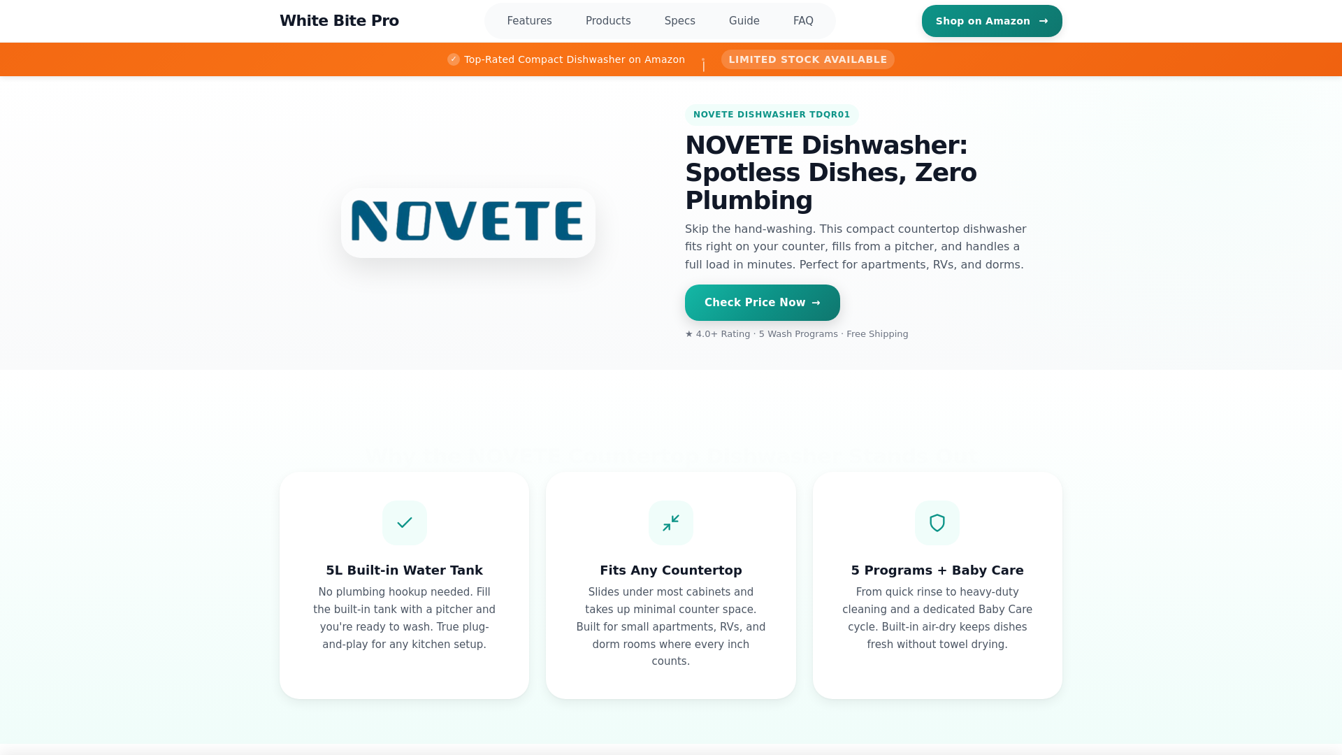 website screenshot of https://novete-dishwasher.pages.dev/