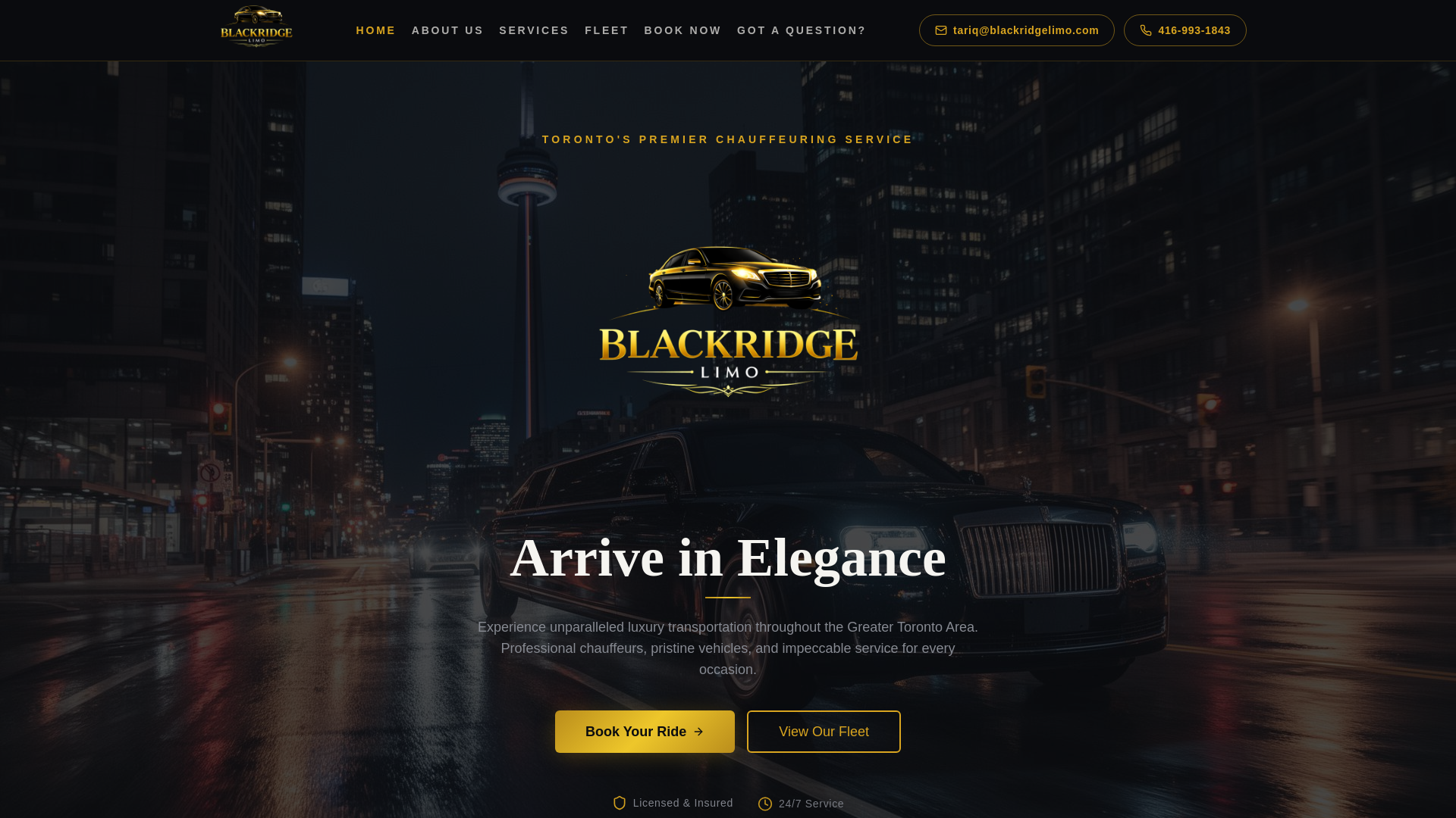 website screenshot of https://blackridgelimo.com/