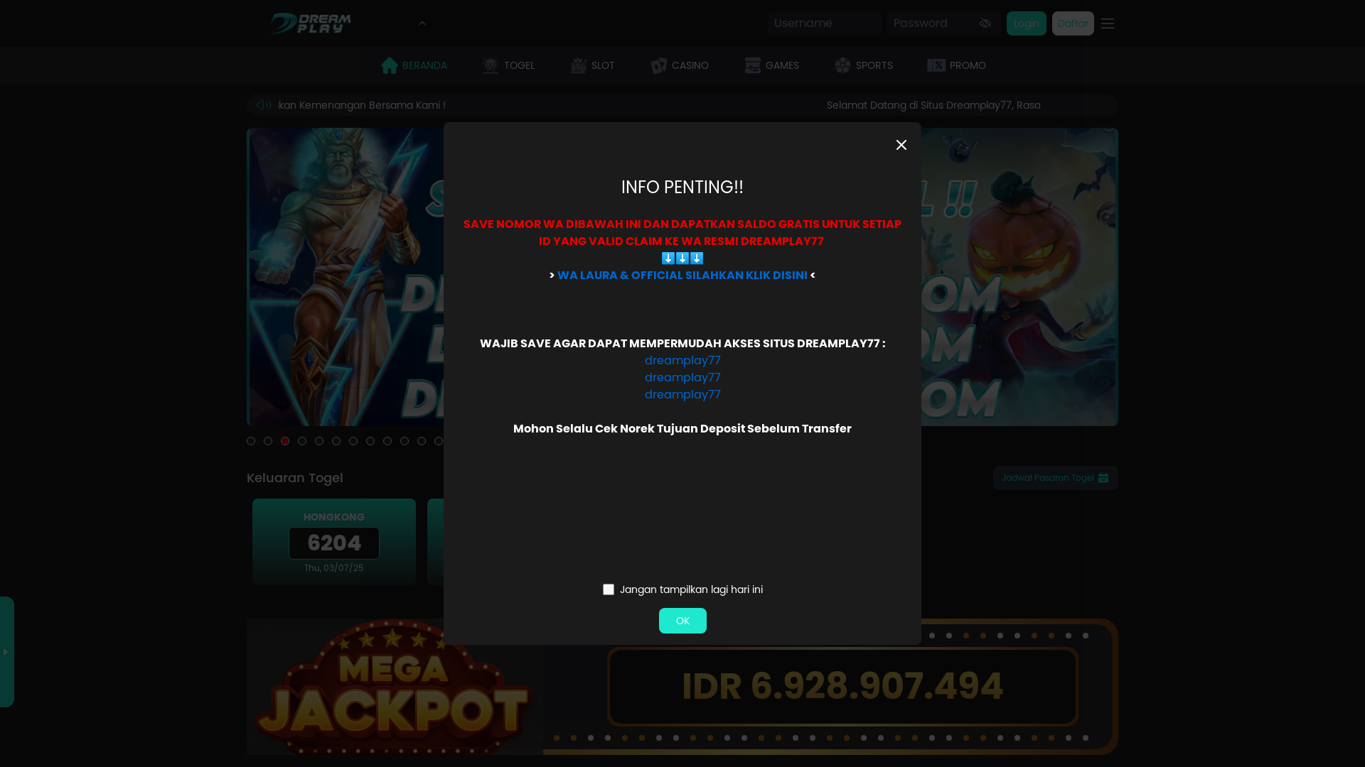 website screenshot of https://dreamplay77lemo.com/