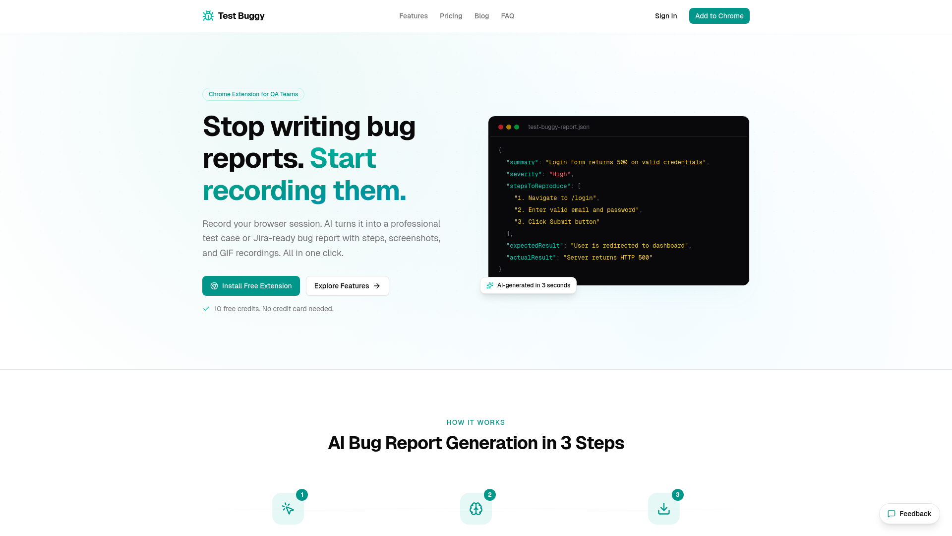 website screenshot of https://testbuggy.com/
