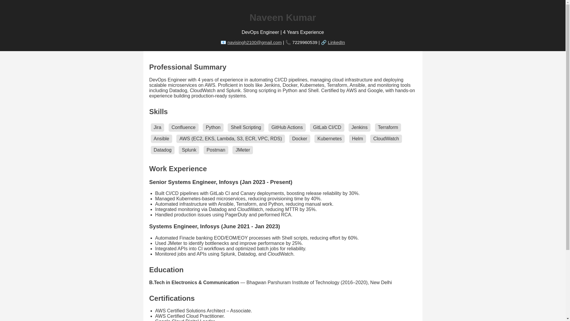 website screenshot of https://naveensinghcloud.pages.dev/
