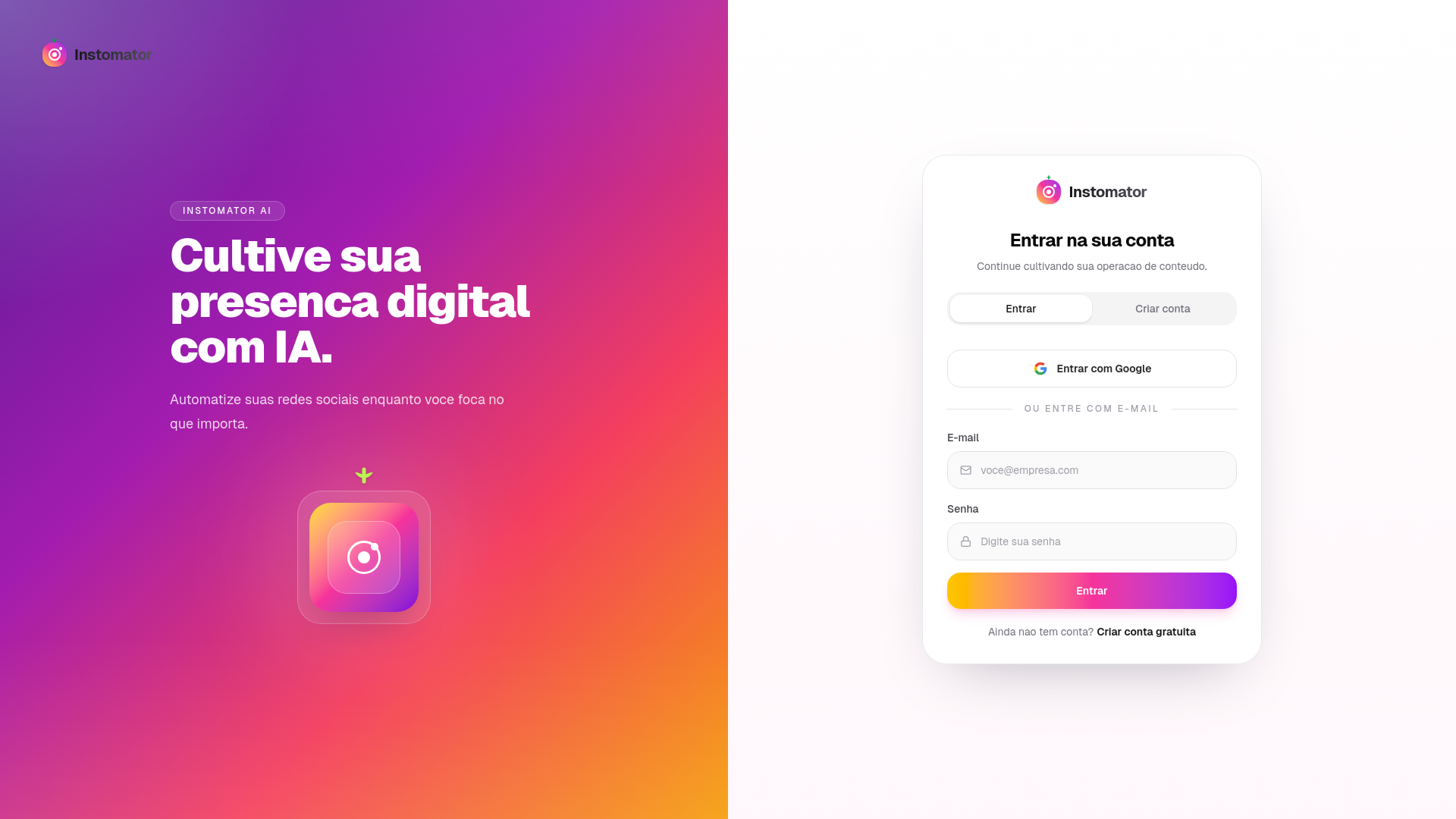 website screenshot of https://instomator.com