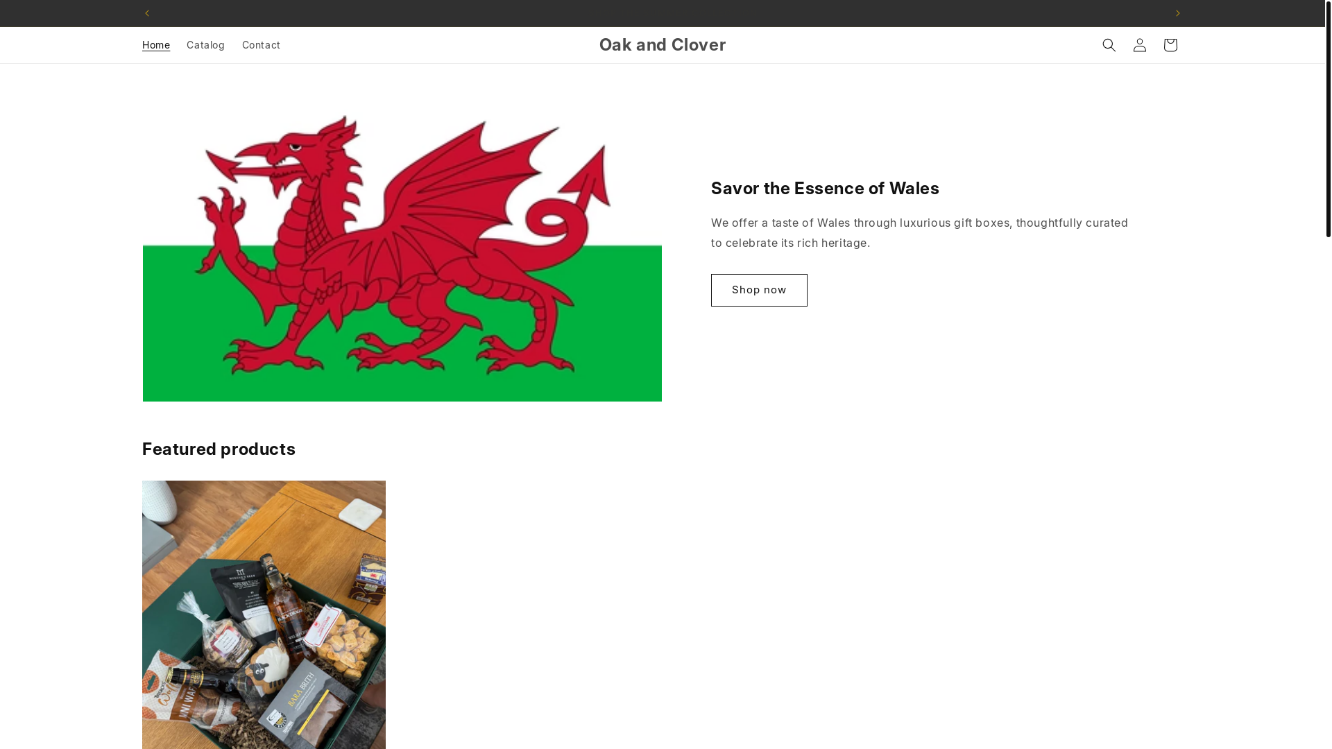 website screenshot of https://oakandclovergifts.com/